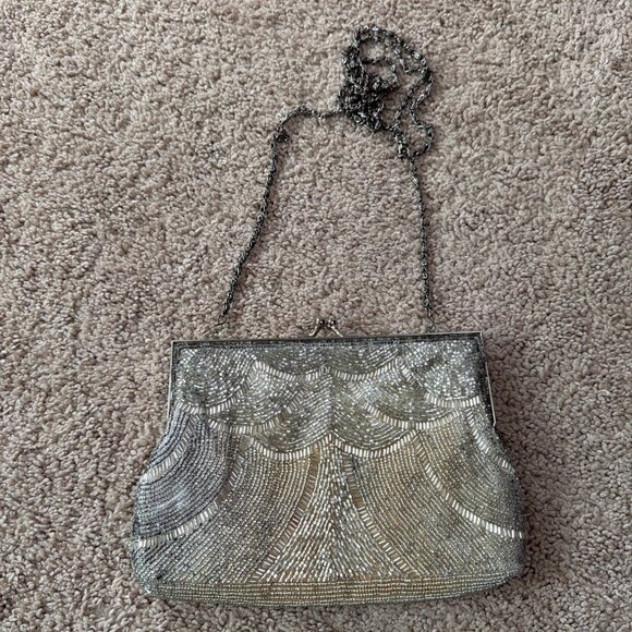 La Regale Purse Vintage Silver Beaded Crossbody Clutch Chain Evening Formal Bag - Picture 1 of 13